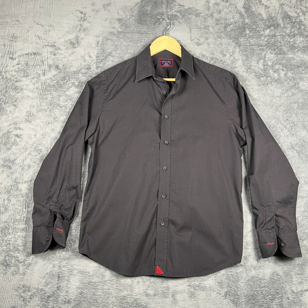 Untuckit Shirt Mens Small Black Cotton Curved Hem Long Sleeve Collared Button Up